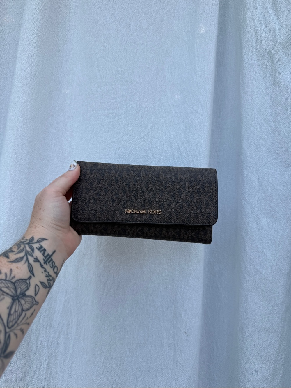 Michael Kors Dark Brown MK Signature Continental Clutch Wallet
